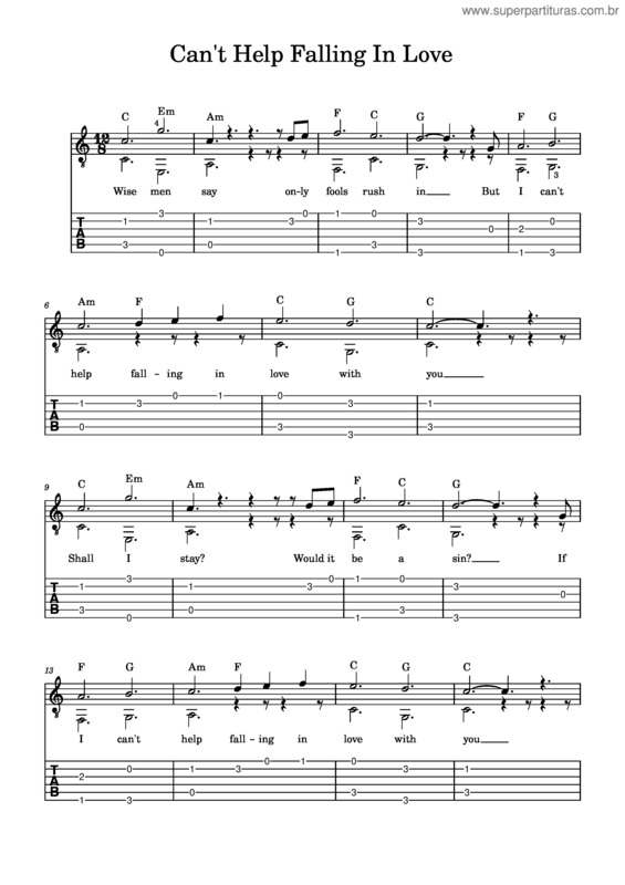 Partitura da música Can`T Help Falling In Love – Elvis Presley v.12
