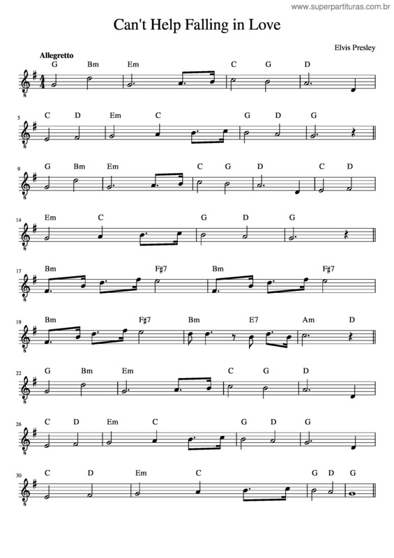 Partitura da música Can`T Help Falling In Love – Elvis Presley v.19