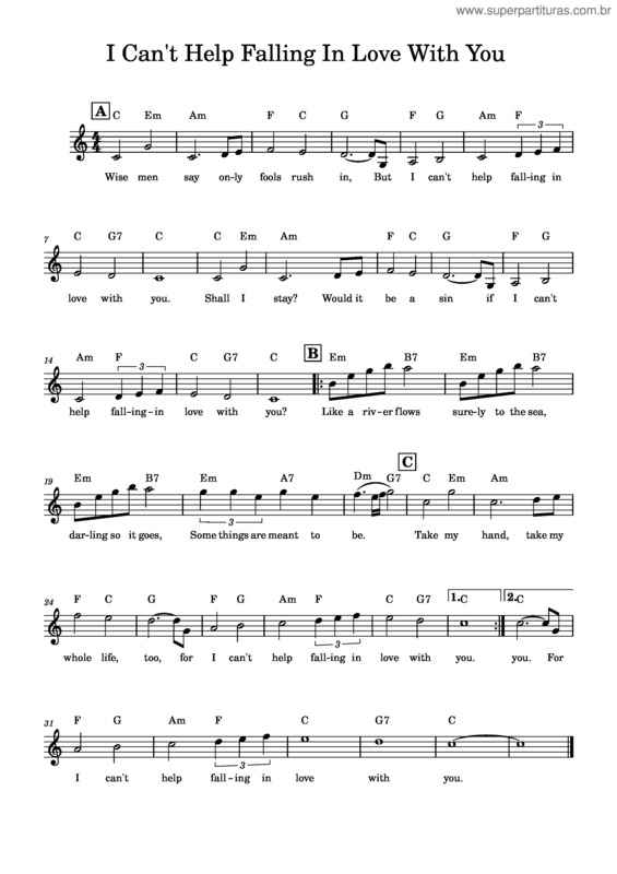 Partitura da música Can`T Help Falling In Love – Elvis Presley v.20