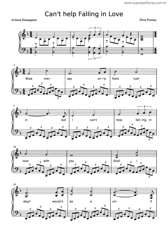 Partitura da música Can`T Help Falling In Love – Elvis Presley v.3