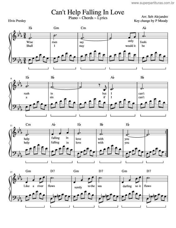 Partitura da música Can`T Help Falling In Love – Elvis Presley v.5