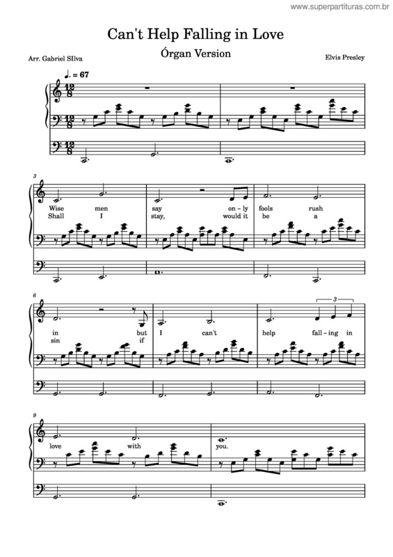 Partitura da música Can`T Help Falling In Love – Elvis Presley v.6