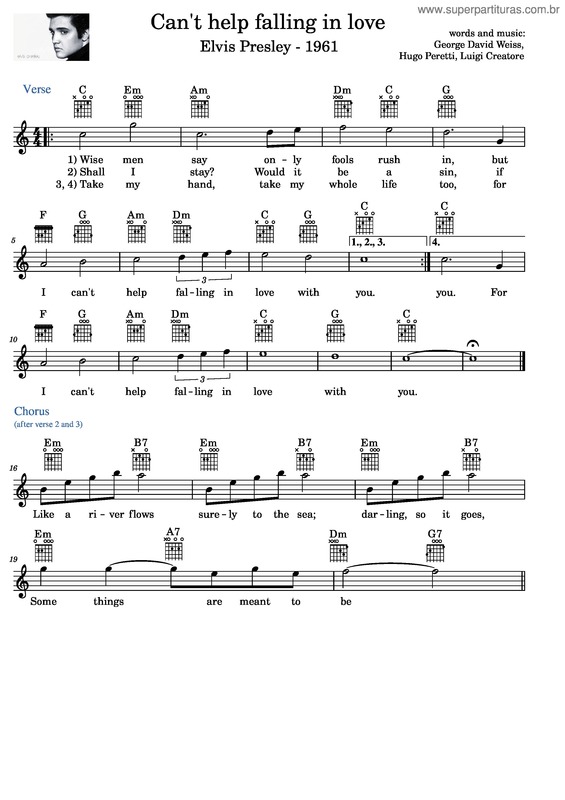 Partitura da música Can`T Help Falling In Love – Elvis Presley v.8