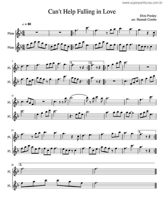 Partitura da música Can`T Help Falling In Love – Flute Duet