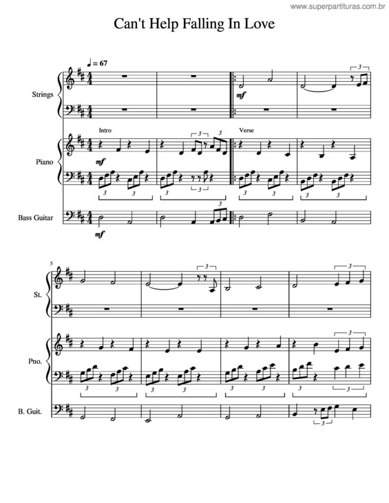 Partitura da música Can`T Help Falling In Love – Keys