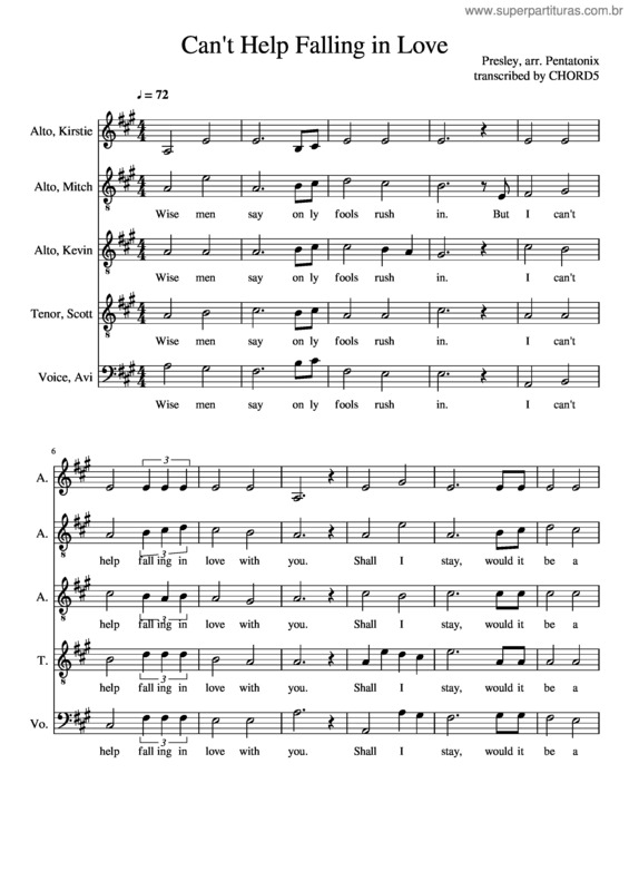 Partitura da música Can`T Help Falling In Love – Pentatonix Sheet Music