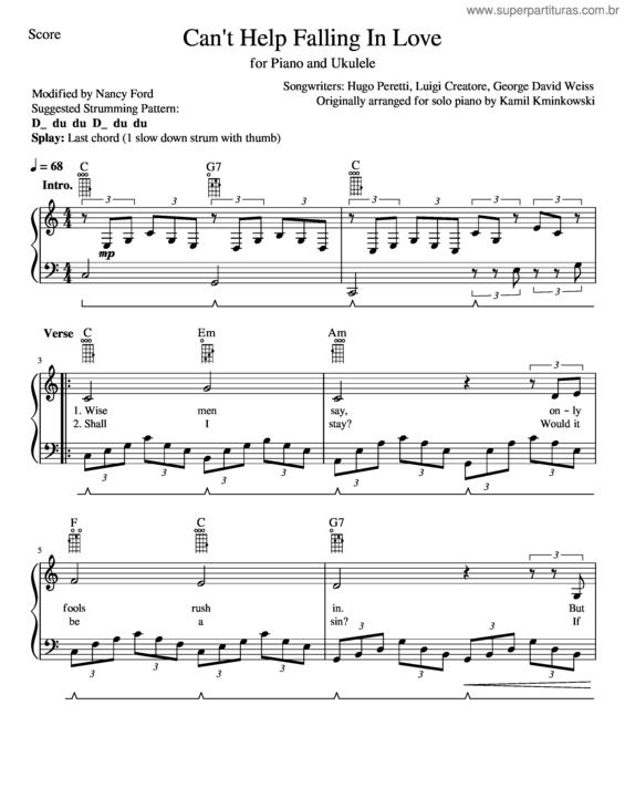 Partitura da música Can`T Help Falling In Love – Peretti, Creatore, Weiss