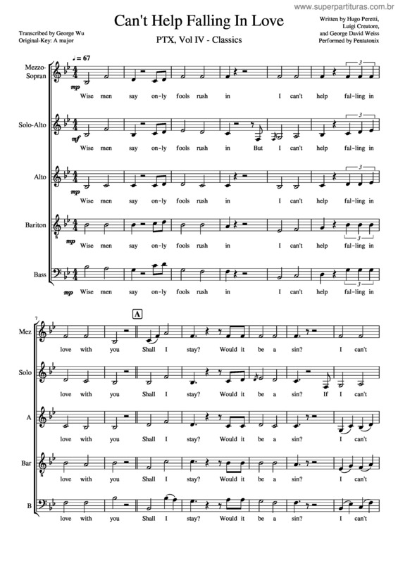 Partitura da música Can`T Help Falling In Love – With Alto–Solo In Bb