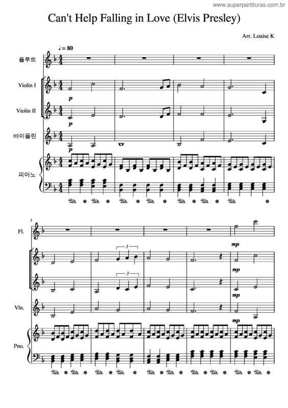 Partitura da música Can`T Help Falling In Love  Elvis Presley