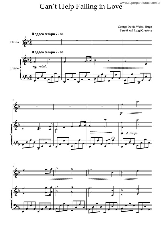 Partitura da música Can´T Help Falling In Love Arr. Flauta And Piano