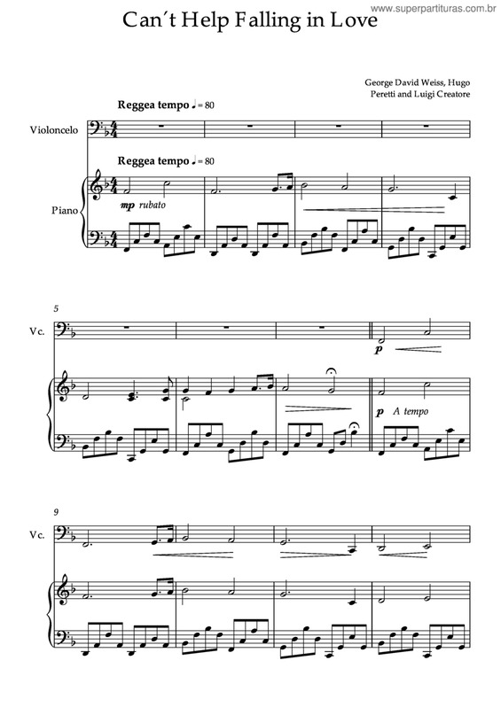 Partitura da música Can´T Help Falling In Love Arr. Violoncelo And Piano