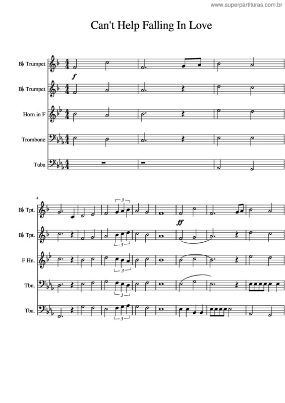 Partitura da música Can`T Help Falling In Love Brass Quintet
