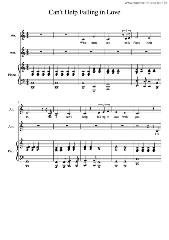 Partitura da música Can`T Help Falling In Love Duet