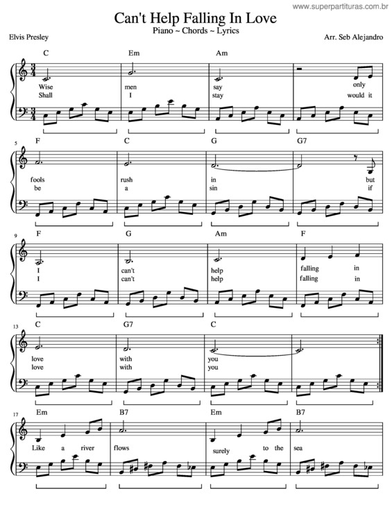 Partitura da música Can`T Help Falling In Love In C – Elvis Presley