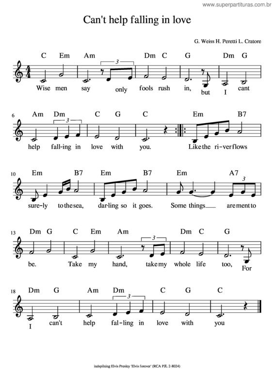Partitura da música Can T Help Falling In Love Luise Lp Sti