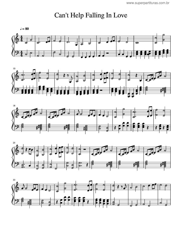 Partitura da música Can T Help Falling In Love Piano