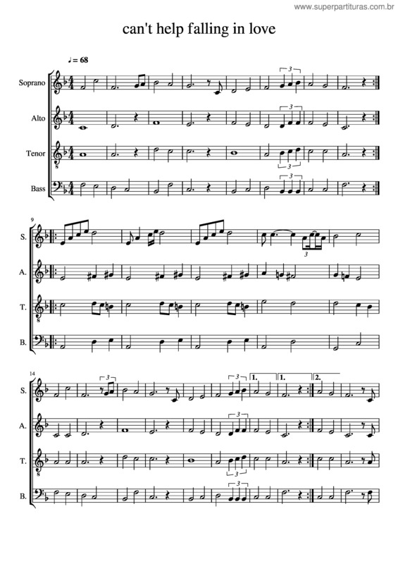 Partitura da música Can`T Help Falling In Love Satb
