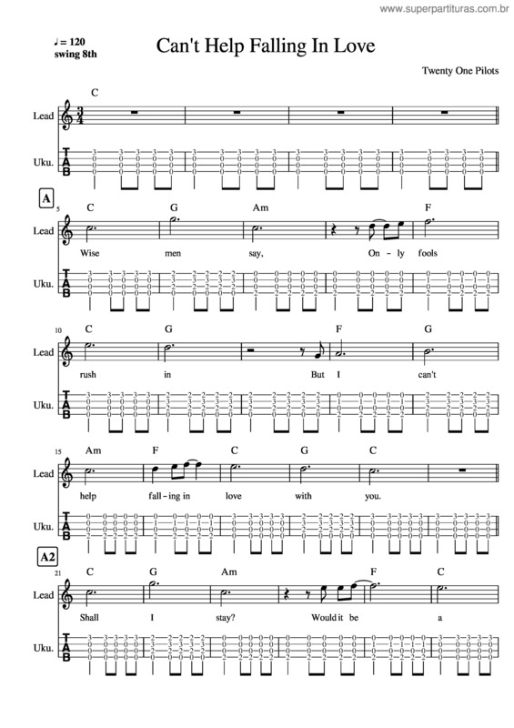Partitura da música Can T Help Falling In Love Twenty One Pilots_Twenty One Pilots_Ukulele