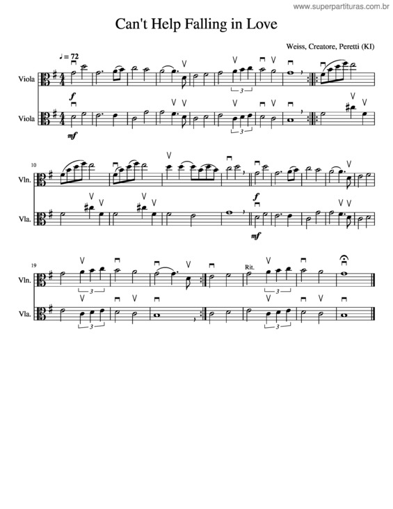 Partitura da música Can`T Help Falling In Love v.10