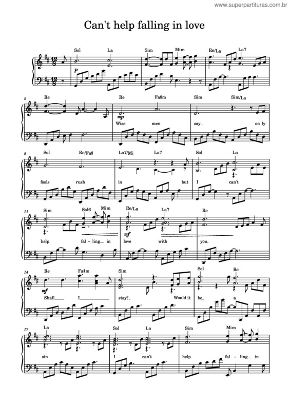 Partitura da música Can`T Help Falling In Love v.13