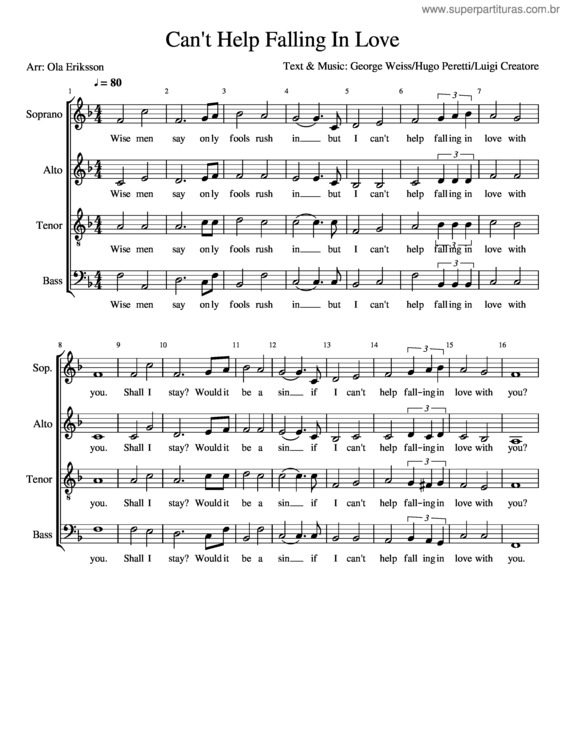 Partitura da música Can`T Help Falling In Love v.26