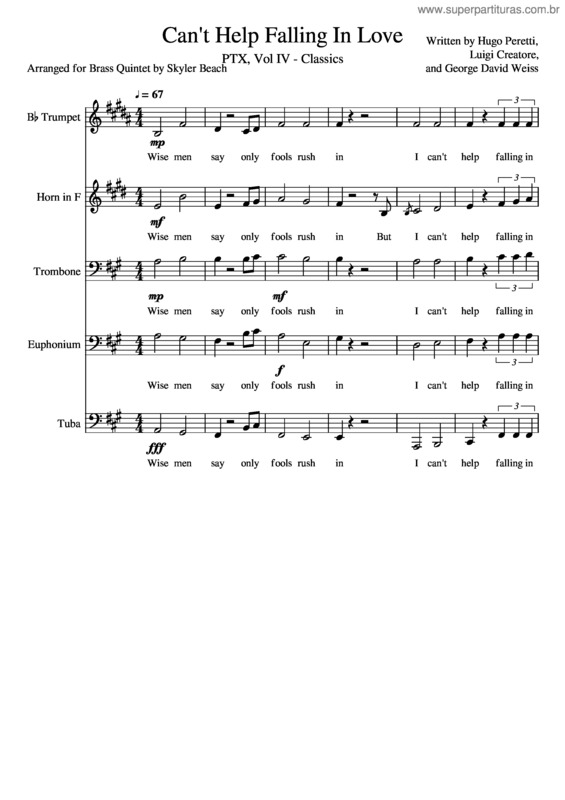 Partitura da música Can`T Help Falling In Love v.43