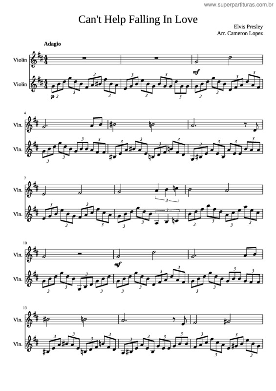 Partitura da música Can`T Help Falling In Love v.48