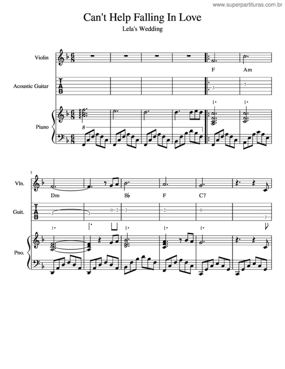 Partitura da música Can`T Help Falling In Love v.49