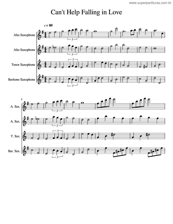 Partitura da música Can`T Help Falling In Love v.50