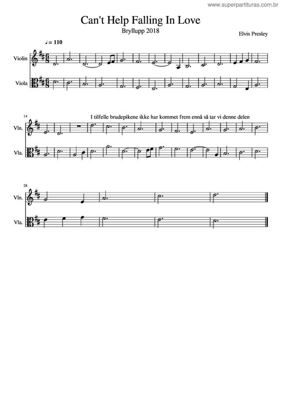 Partitura da música Can`T Help Falling In Love v.52