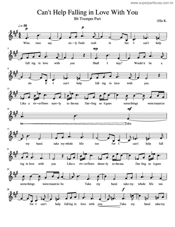 Partitura da música Can T Help Falling In Love v.54