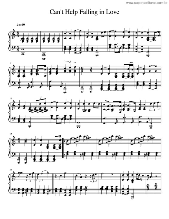 Partitura da música Can`T Help Falling In Love v.55