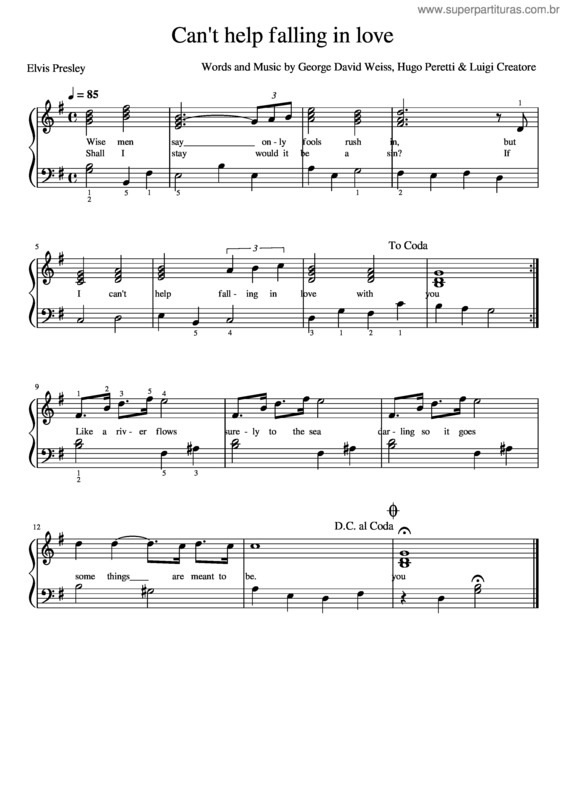 Partitura da música Can`T Help Falling In Love v.58