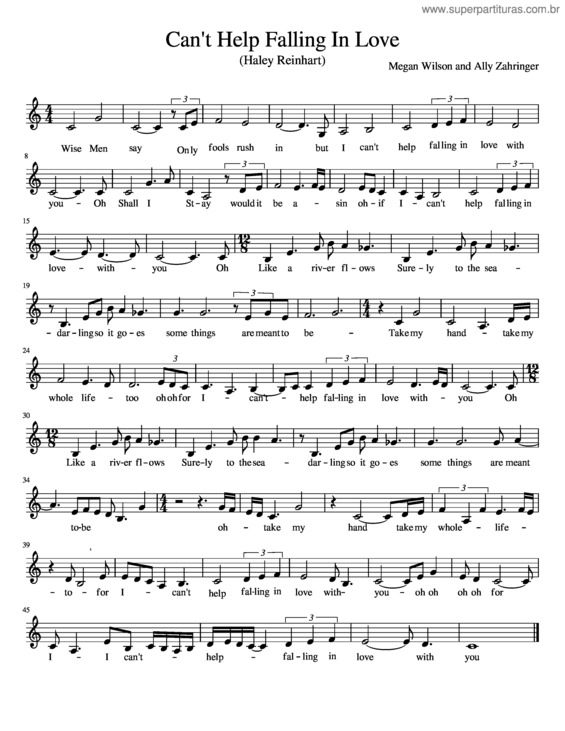 Partitura da música Can T Help Falling In Love v.59