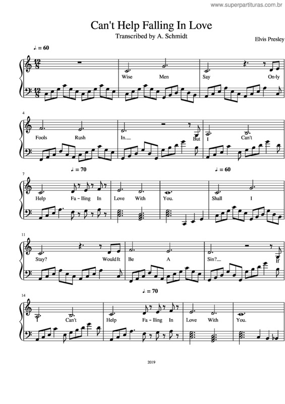Partitura da música Can T Help Falling In Love v.64