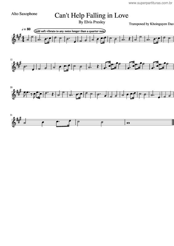 Partitura da música Can T Help Falling In Love v.65