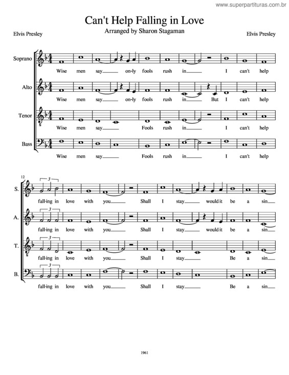 Partitura da música Can`T Help Falling In Love v.67