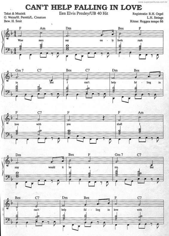 Super Partituras Can`T Help Falling In Love v.4 (Elvis Presley), com cifra