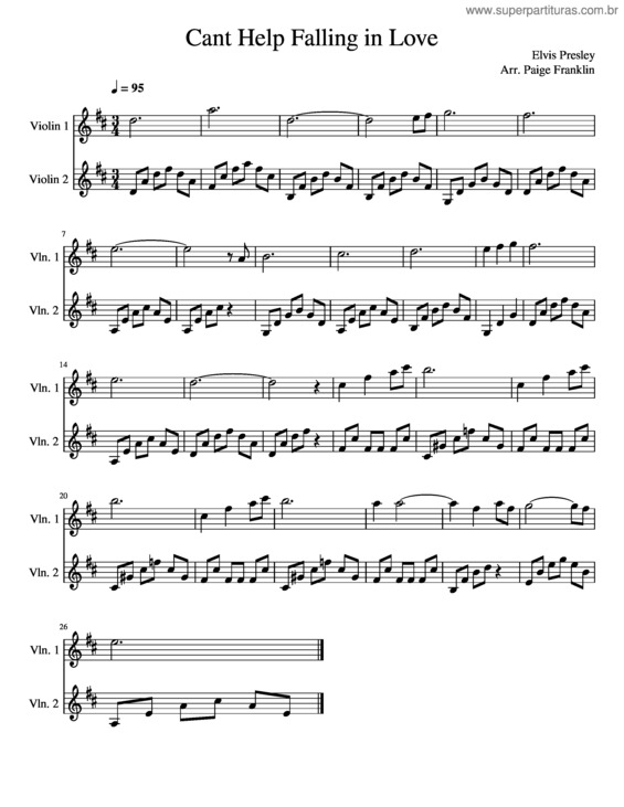Partitura da música Can`T Help Falling In Love v.82
