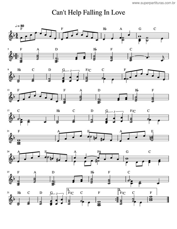 Partitura da música Can`T Help Falling In Love v.87