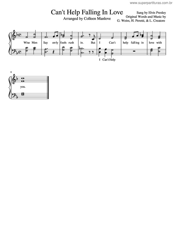 Partitura da música Can`T Help Falling In Love v.94