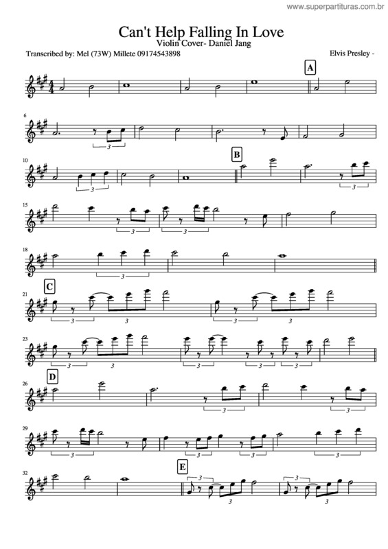 Partitura da música Can T Help Falling In Love Violin Cover Daniel Jang