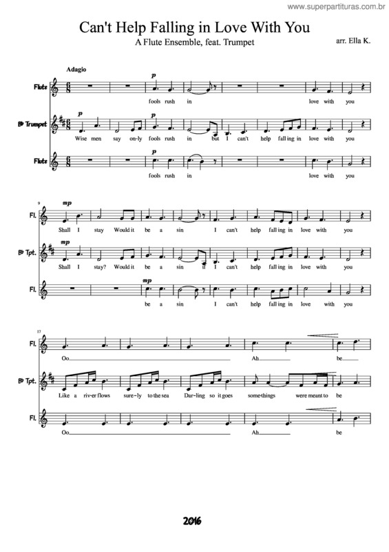 Partitura da música Can`T Help Falling In Love With You – A Flute Ensemble Feat. Trumpet
