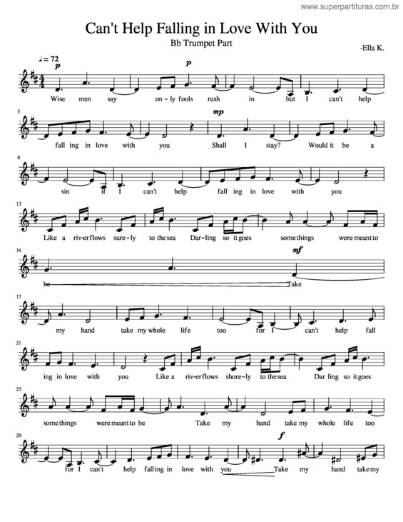Partitura da música Can`T Help Falling In Love With You – Bb Trumpet Part