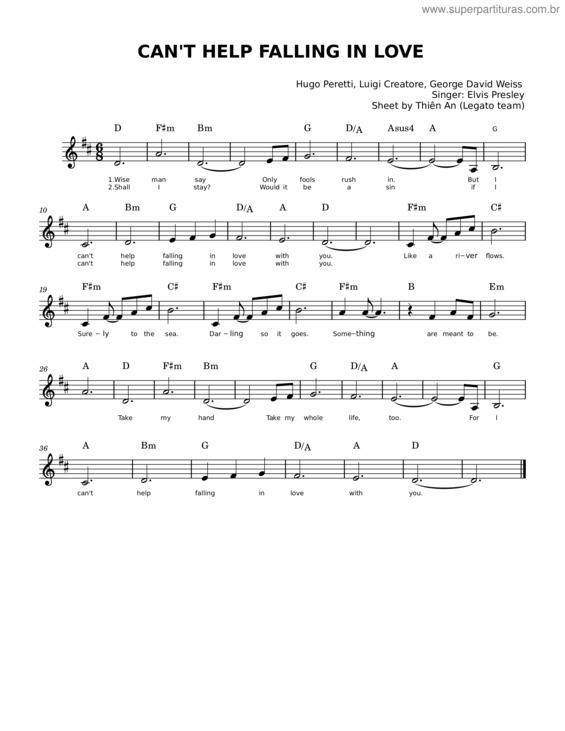 Partitura da música Can`T Help Falling In Love With You – George David Weiss Can`T Help Falling In Love With You