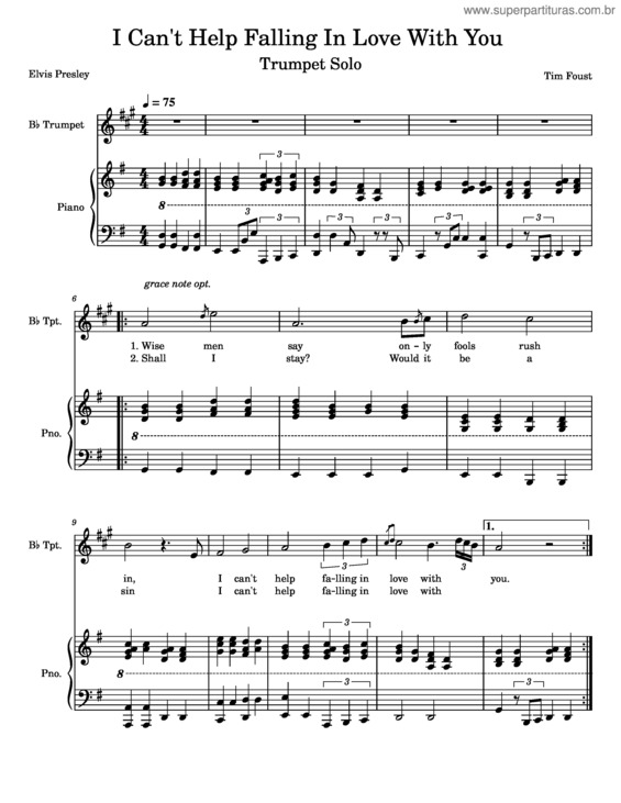 Partitura da música Can`T Help Falling In Love With You – Trumpet Solo