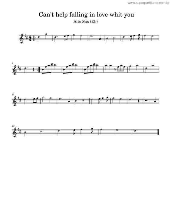 Partitura da música Can`T Help Falling In Love With You. Alto Sax