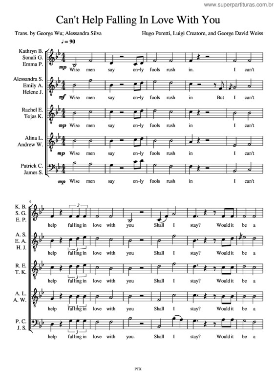 Partitura da música Can`T Help Falling In Love With You v.13