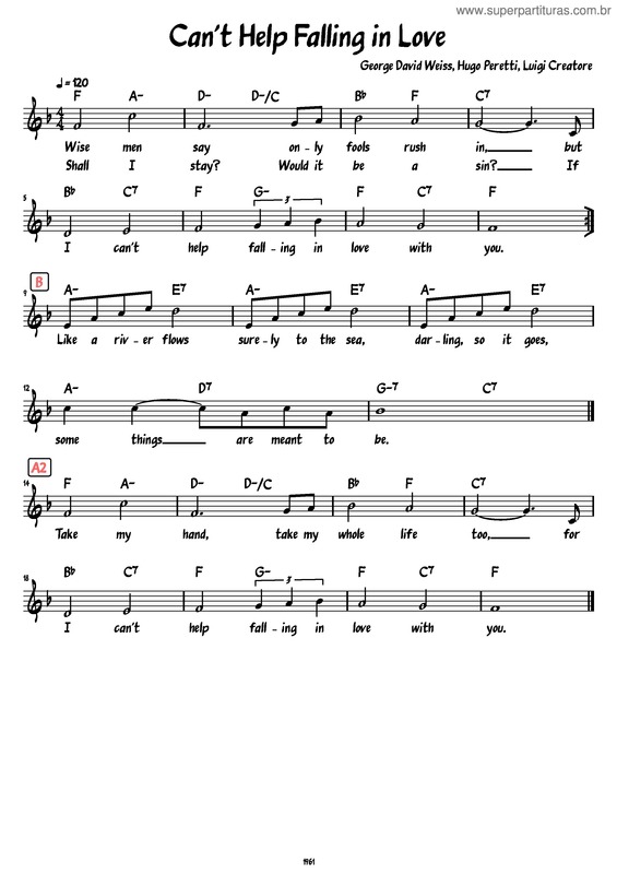 Partitura da música Can`T Help Falling In Love With You v.3