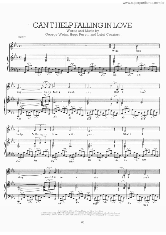 Partitura da música can`t help falllign in love